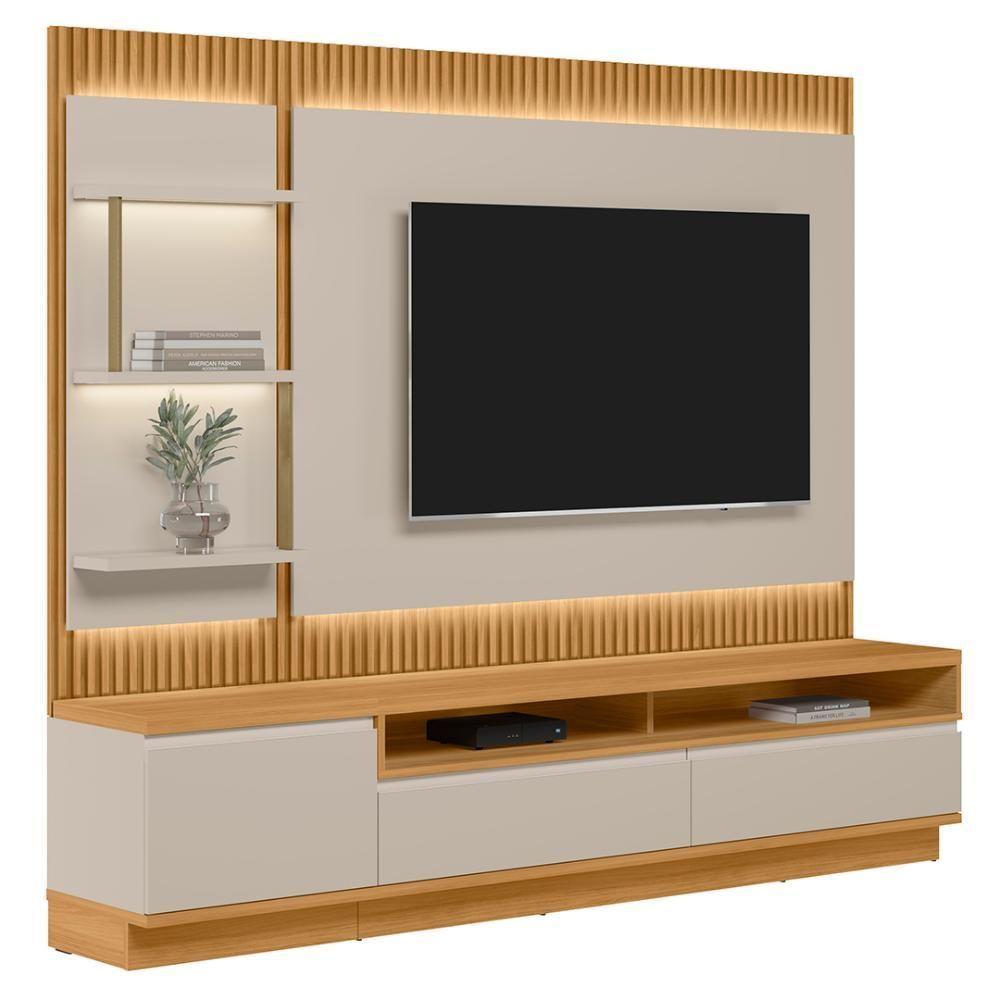 Painel Para Tv 70 Pol Com Rack Bancada 238cm Real L06 Tauari/off White - Mpozenato - 1