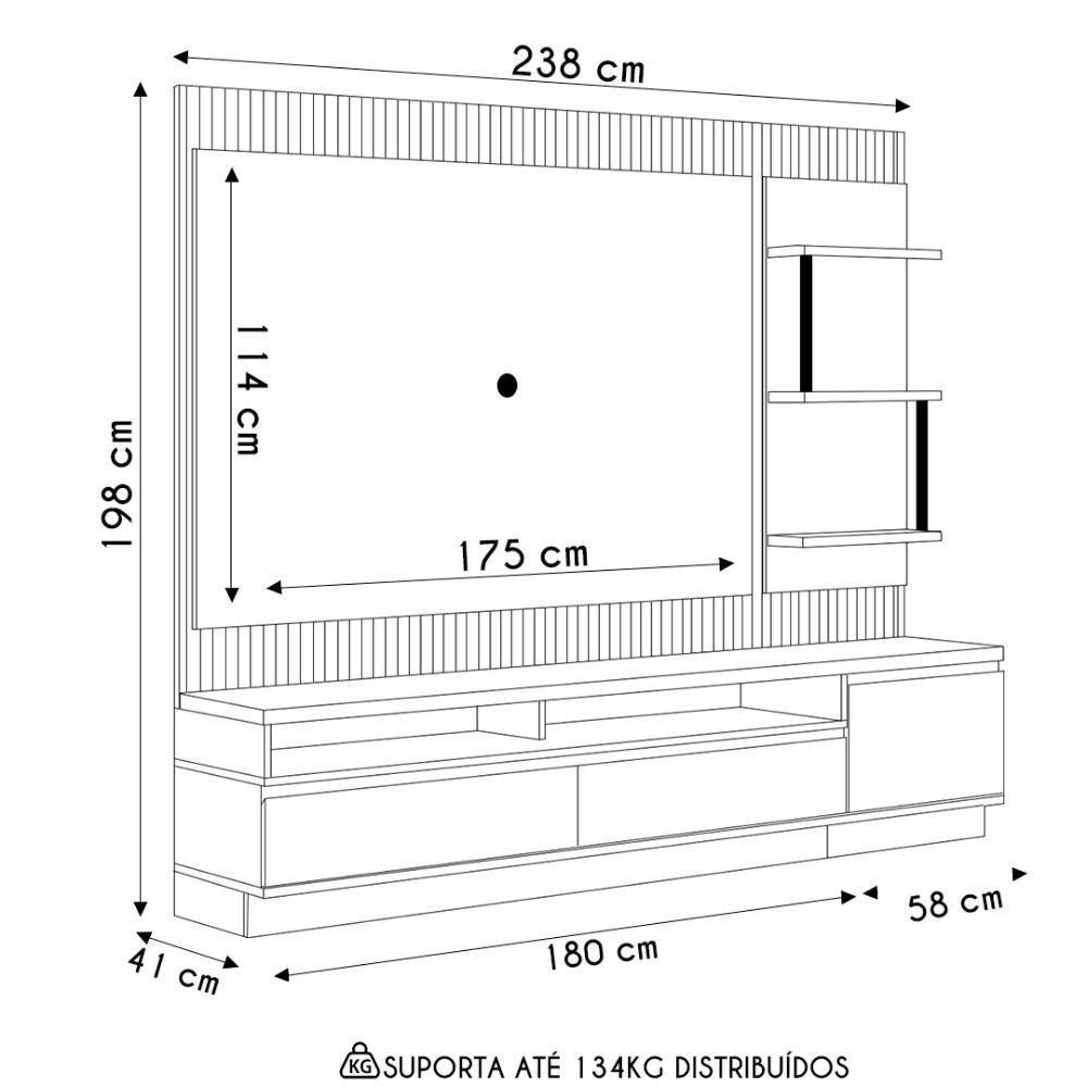 Painel Para Tv 70 Pol Com Rack Bancada 238cm Real L06 Tauari/off White - Mpozenato - 4