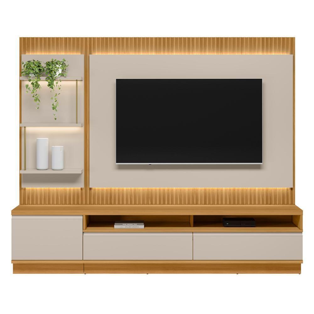 Painel Para Tv 70 Pol Com Rack Bancada 238cm Real L06 Tauari/off White - Mpozenato - 6