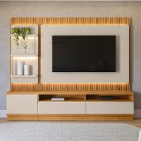 Painel Para Tv 70 Pol Com Rack Bancada 238cm Real L06 Tauari/off White - Mpozenato - 2