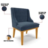 Kit 6 Cadeiras Estofadas Para Sala De Jantar Base Fixa De Madeira Castanho Lia Suede Azul Marinho - Ibiza - 3