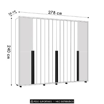 Guarda Roupa Casal Zac Z10 6 Portas de Bater 6 Gavetas Off-Cinamomo MDF Mpozenato