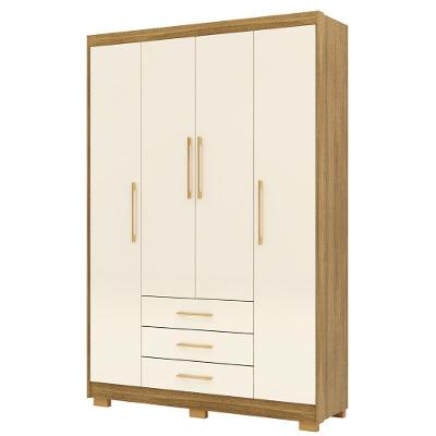 Guarda Roupa Solteiro 150cm 4 Portas Espanha Nature/champanhe - Vila Rica