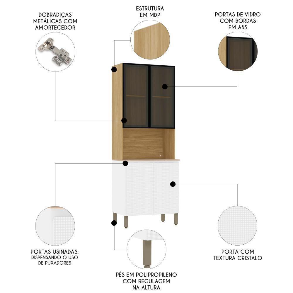 Paneleiro De Cozinha Portas De Vidro Minsk Branco/freijó Z06 - Mpozenato - 3