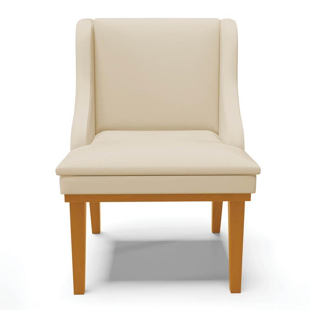 Kit 8 Cadeiras Estofadas Sala De Jantar Base Fixa De Madeira Castanho Lia Sintético Bege - Ibiza - 8