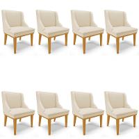 Kit 8 Cadeiras Estofadas Sala De Jantar Base Fixa De Madeira Castanho Lia Sintético Bege - Ibiza - 1