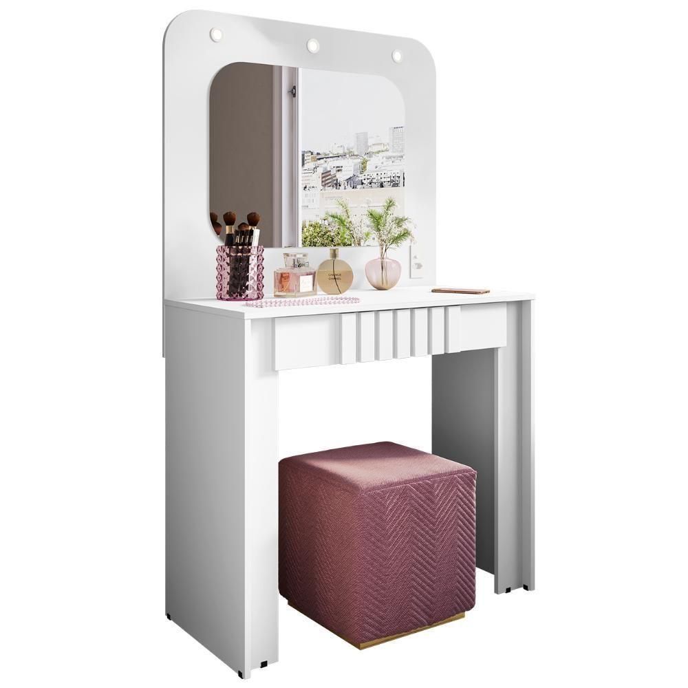 Penteadeira Camarim 90cm Com Espelho Lilian Branco B02 - Mpozenato - 1