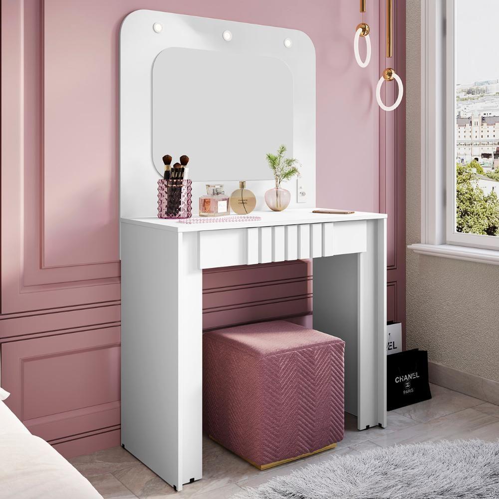 Penteadeira Camarim 90cm Com Espelho Lilian Branco B02 - Mpozenato - 2