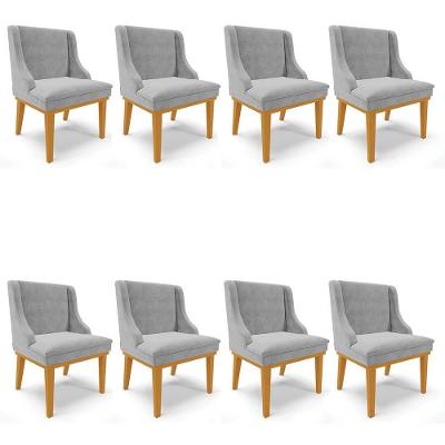 Kit 8 Cadeiras Estofadas Para Sala De Jantar Base Fixa De Madeira Castanho Lia Suede Cinza - Ibiza