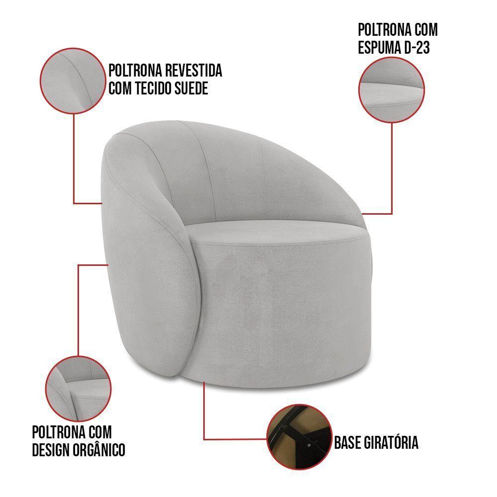 Sofá 2 Lugares Orgânico 140cm Morgan E 2 Poltronas Lua Suede Cinza D03 - D'rossi - 4