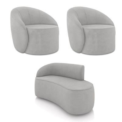 Sofá 2 Lugares Orgânico 140cm Morgan E 2 Poltronas Lua Suede Cinza D03 - D'rossi
