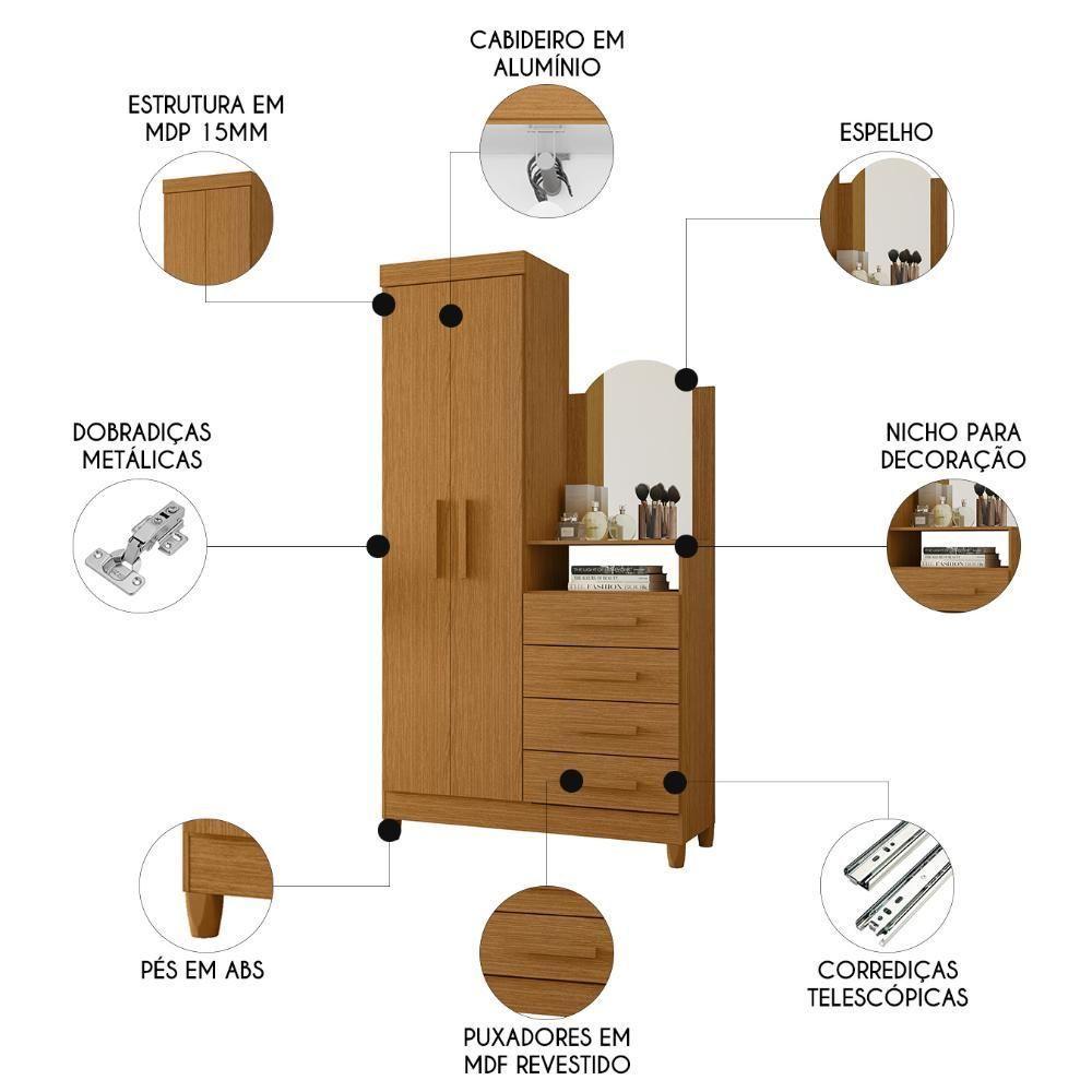 Guarda Roupa Cômoda Com Espelho 103cm Maite A02 Cinamomo - Mpozenato - 3