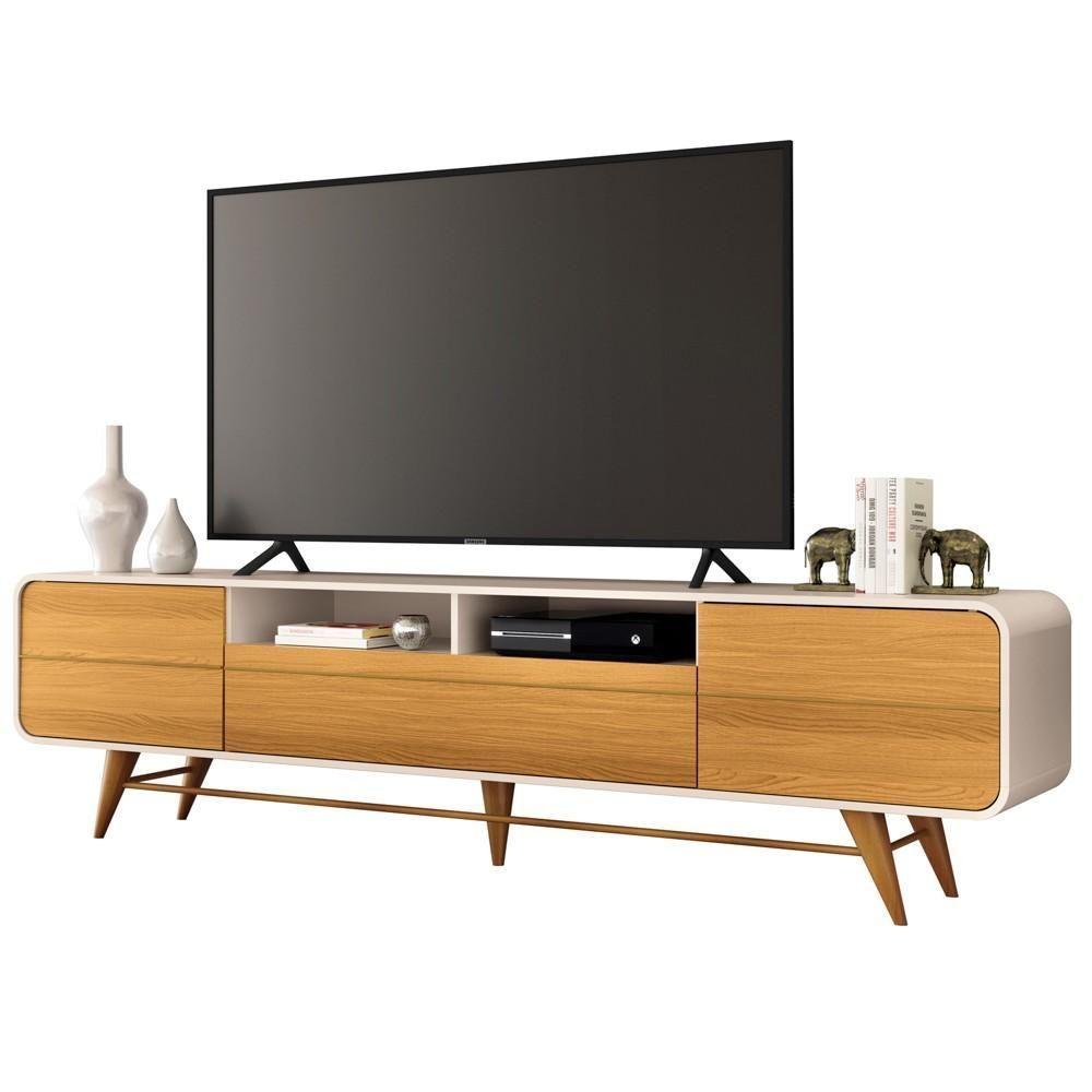 Rack Para Sala Bancada De Tv 85 Pol 220cm época Off/cinamomo - Hb Móveis - 1