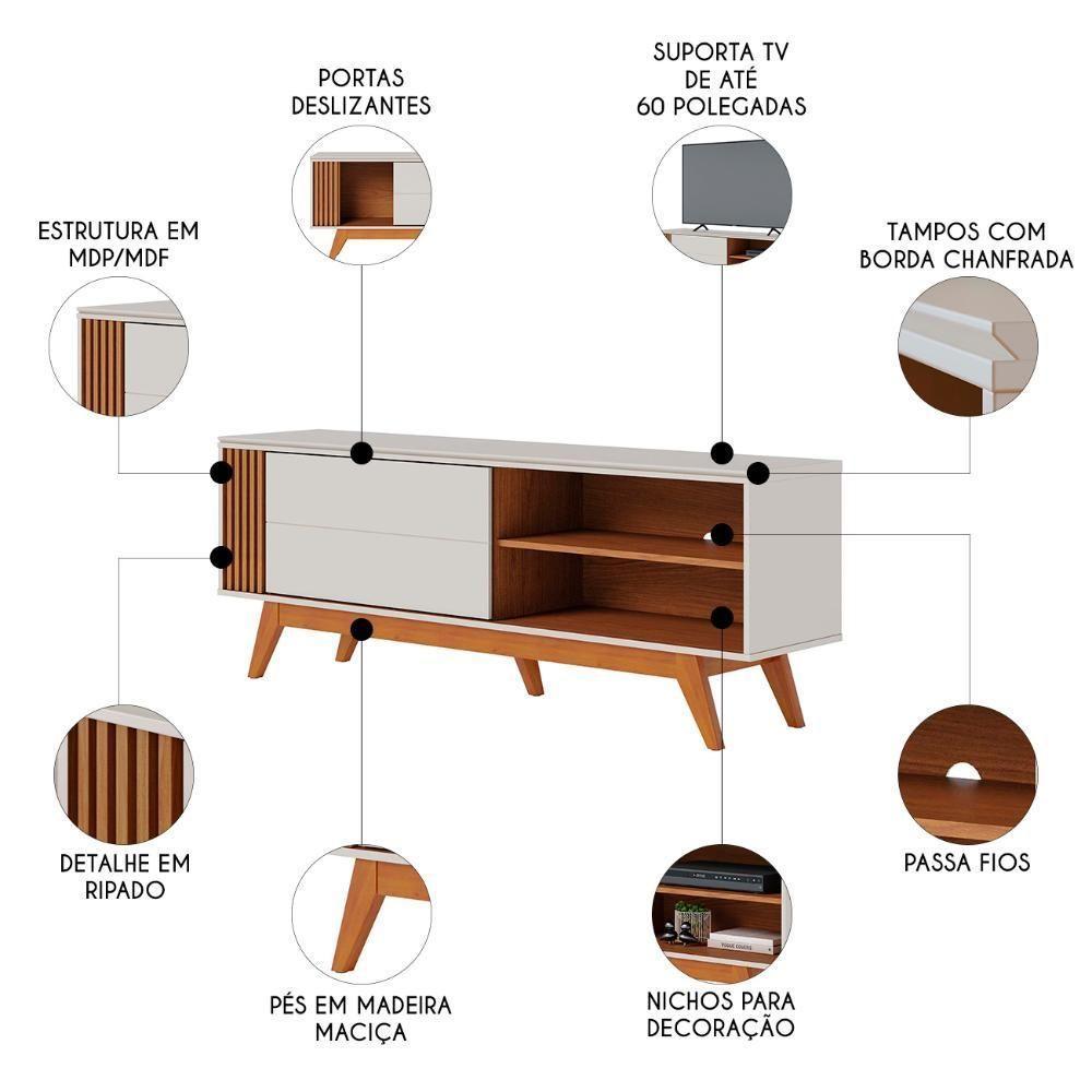 Rack Bancada Para Tv 60 Pol 160cm Diana Off White/freijó C05 - Mpozenato - 3