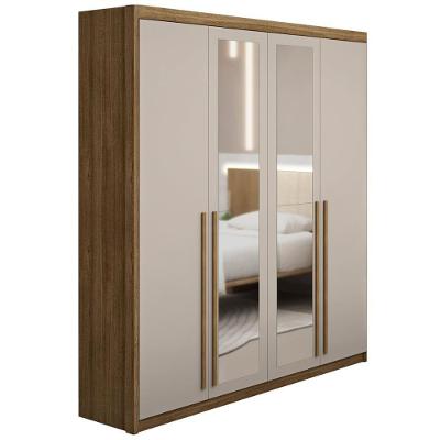 Guarda Roupa Solteiro 4 Portas Espelho Dubai Nature/fendi - Vila Rica