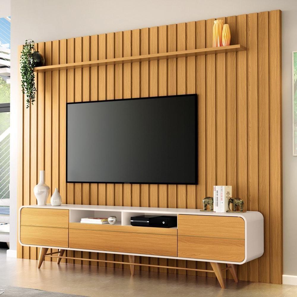 Painel Tv 85 Pol You 2.7 Com Bancada época Cinamomo/off - Hb Móveis - 1