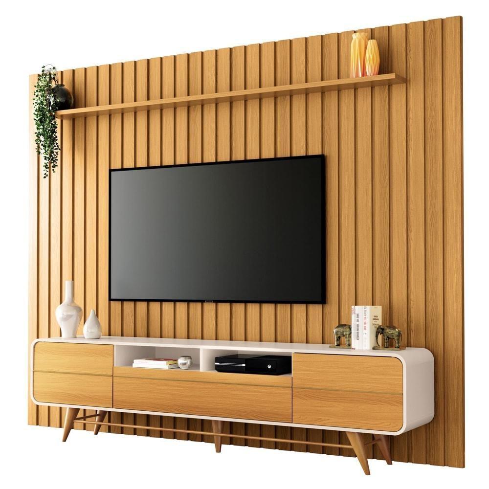 Painel Tv 85 Pol You 2.7 Com Bancada época Cinamomo/off - Hb Móveis - 2