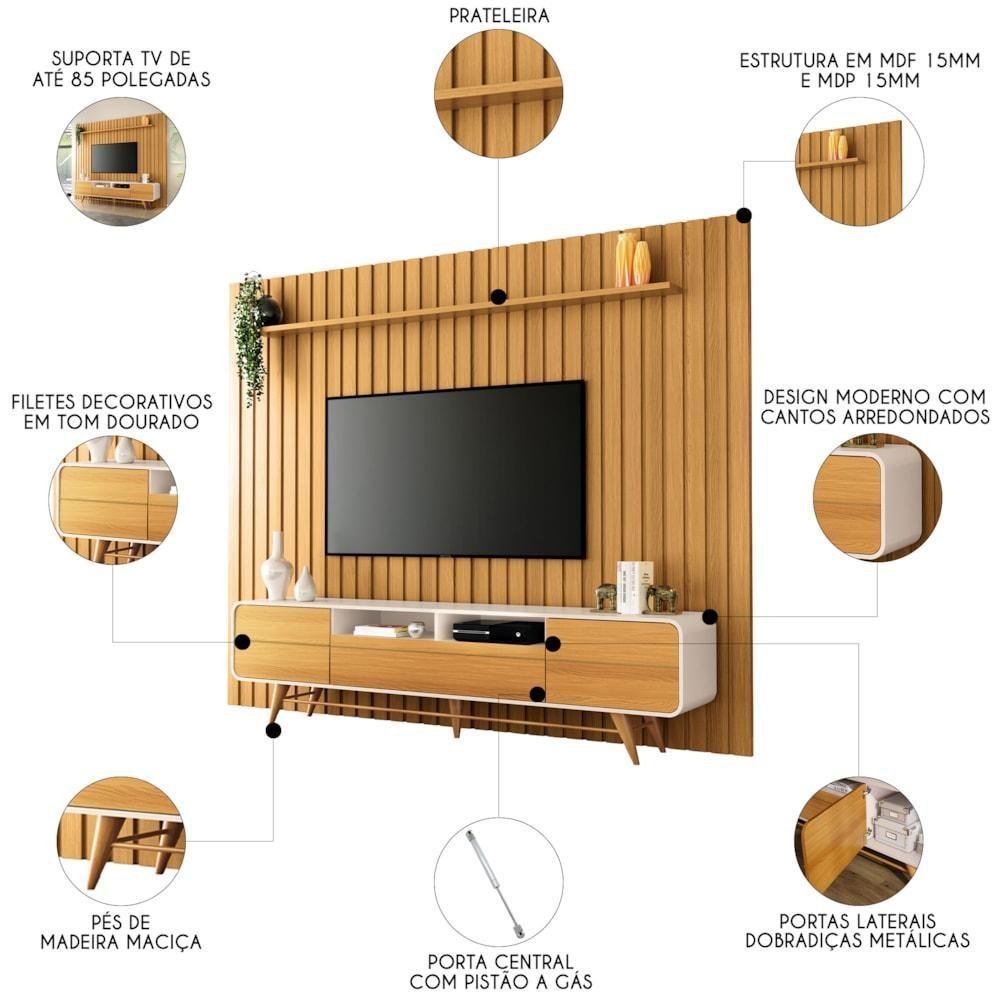 Painel Tv 85 Pol You 2.7 Com Bancada época Cinamomo/off - Hb Móveis - 3