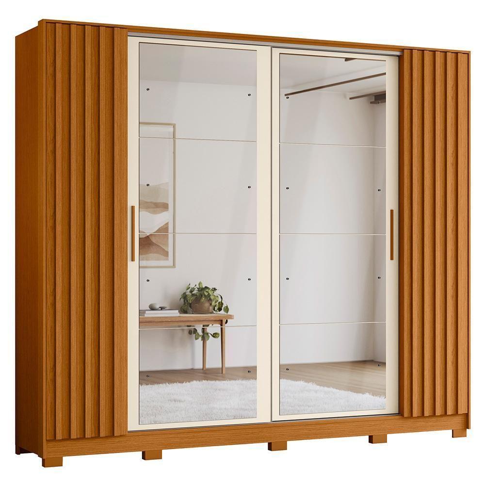 Guarda Roupa Casal 4 Portas 8 Espelhos Jacarandá Flex Cinamomo/off White - Albatroz - 1