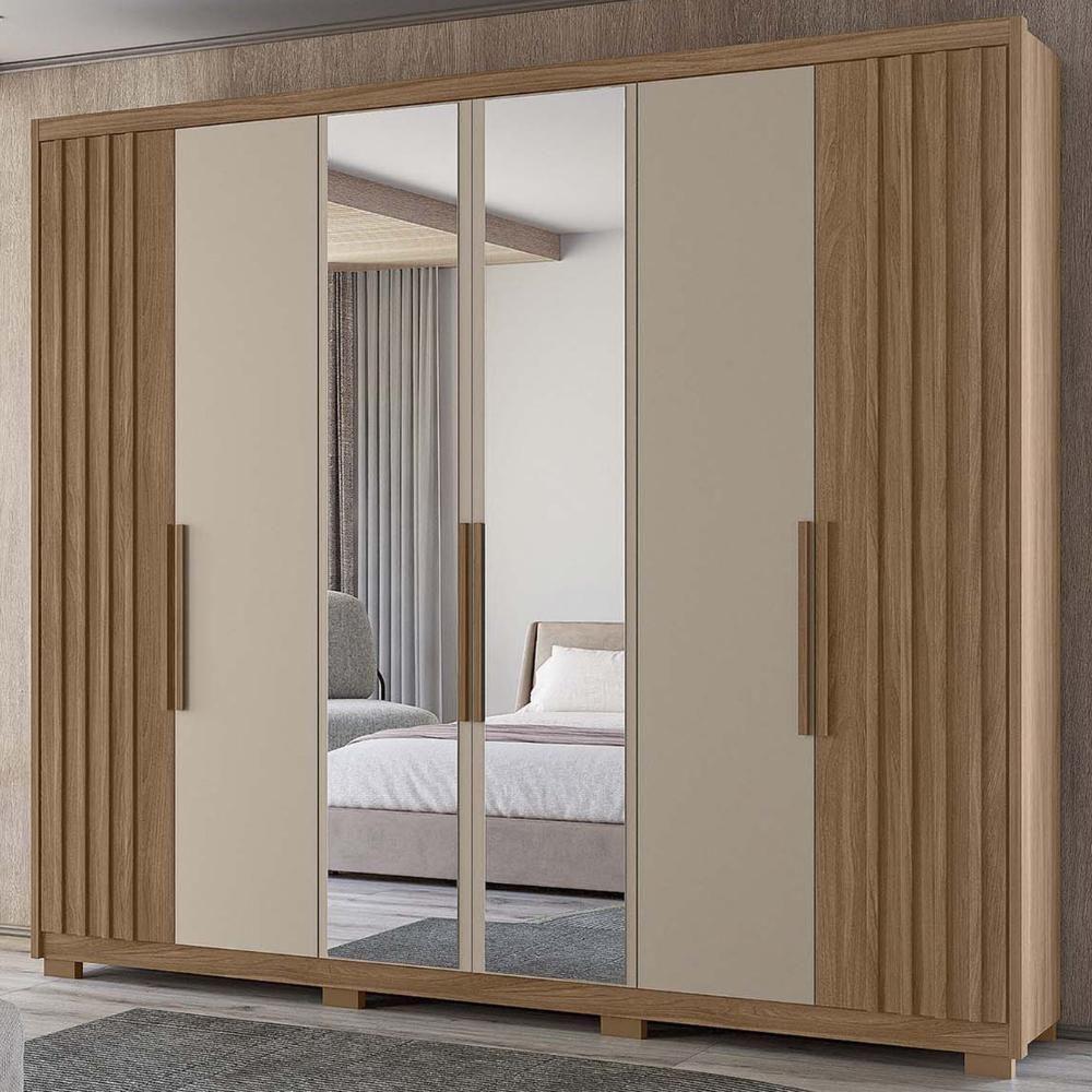 Guarda Roupa Casal 260cm Com Espelho Gaia Carvalho/fendi Z17 - Mpozenato - 2