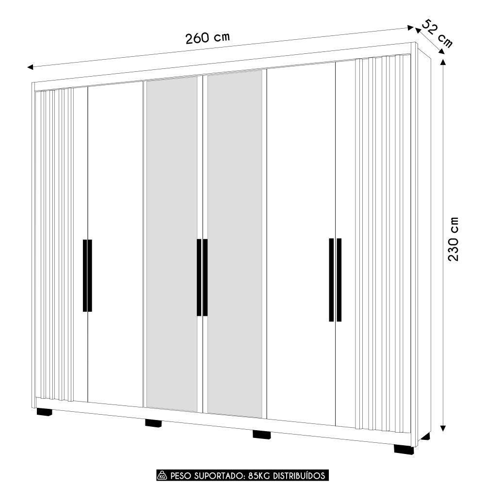 Guarda Roupa Casal 260cm Com Espelho Gaia Carvalho/fendi Z17 - Mpozenato - 4
