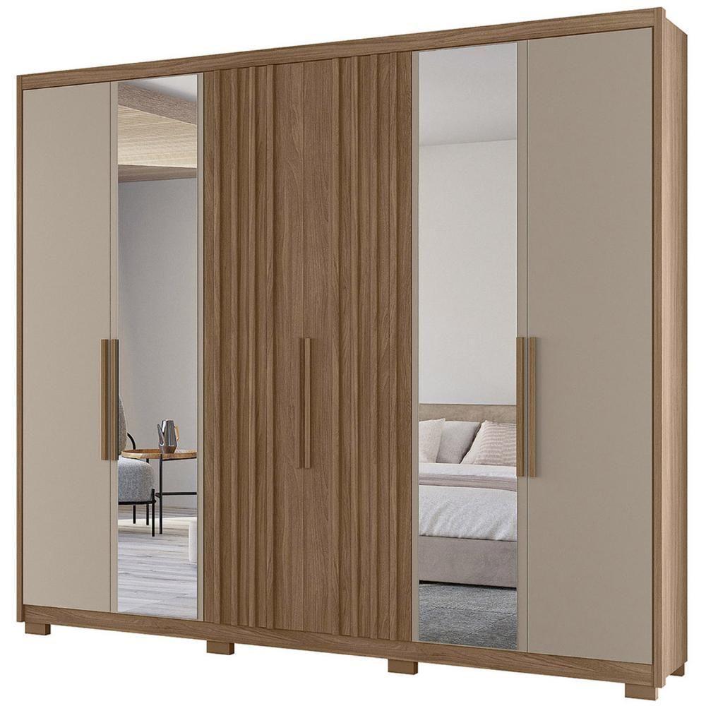 Guarda Roupa Casal 260cm Com Espelho Gaia Carvalho/fendi Z17 - Mpozenato - 6