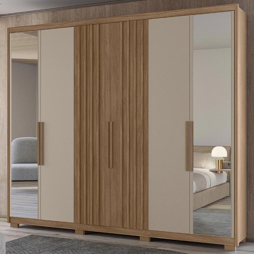 Guarda Roupa Casal 260cm Com Espelho Gaia Carvalho/fendi Z17 - Mpozenato - 9