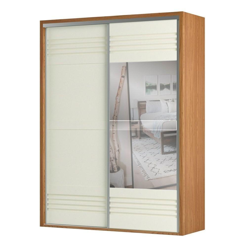 Guarda Roupa Solteiro Com Espelho 179cm 2 Portas 100% Mdf Tw601e Freijó/off White - Dalla Costa - 1
