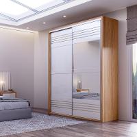 Guarda Roupa Solteiro Com Espelho 179cm 2 Portas 100% Mdf Tw601e Freijó/off White - Dalla Costa - 2