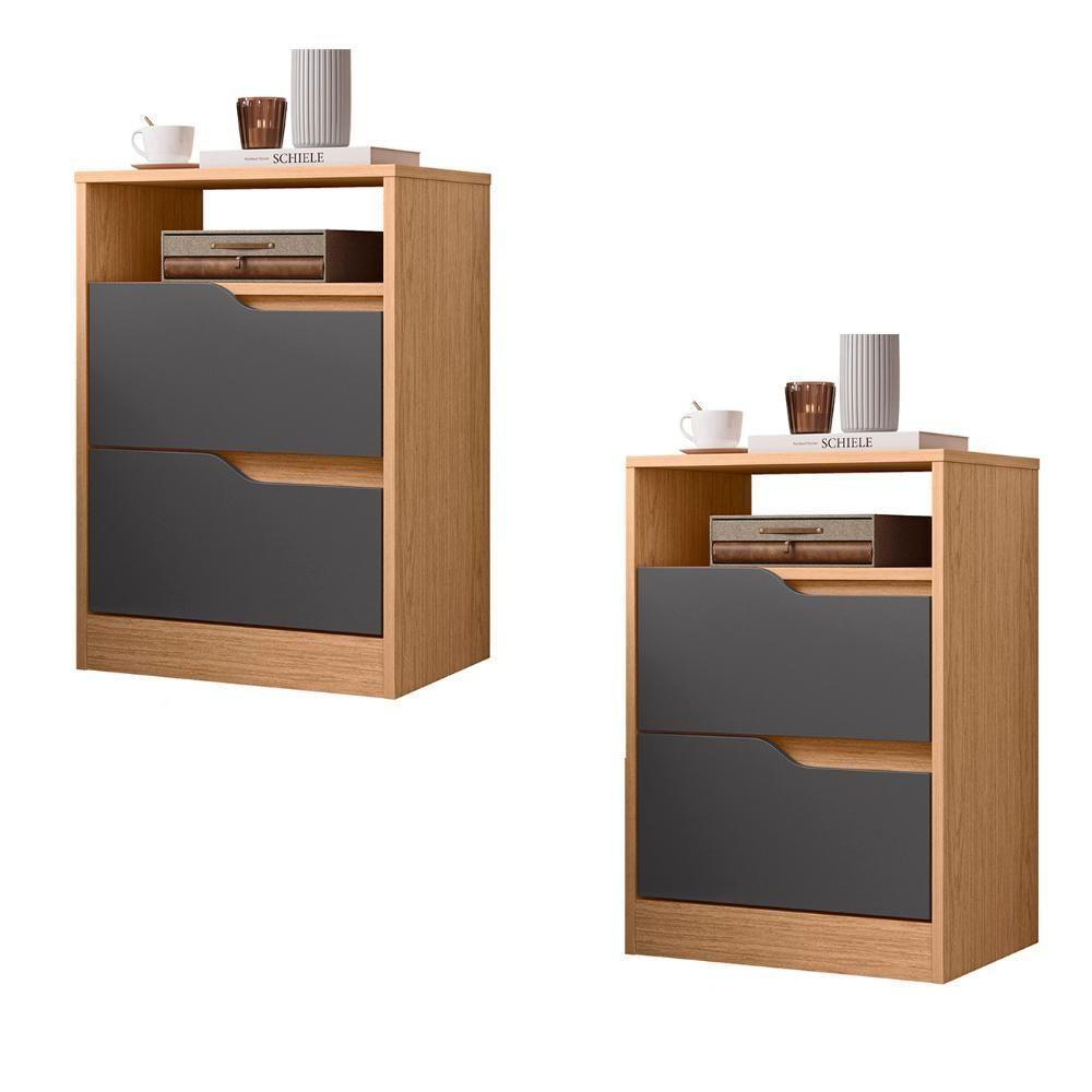 Mesa De Cabeceira Com Gavetas Kit 2 Sole Flex Freijó/titanium - Albatroz - 1