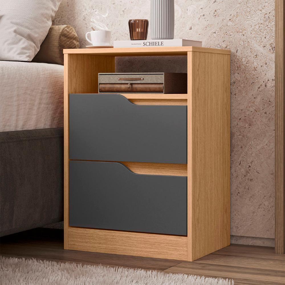 Mesa De Cabeceira Com Gavetas Kit 2 Sole Flex Freijó/titanium - Albatroz - 2