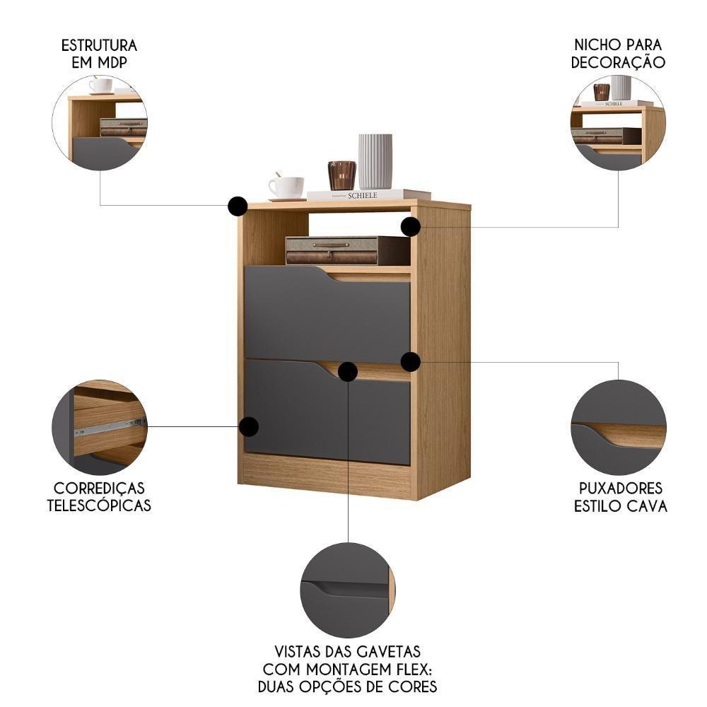Mesa De Cabeceira Com Gavetas Kit 2 Sole Flex Freijó/titanium - Albatroz - 3