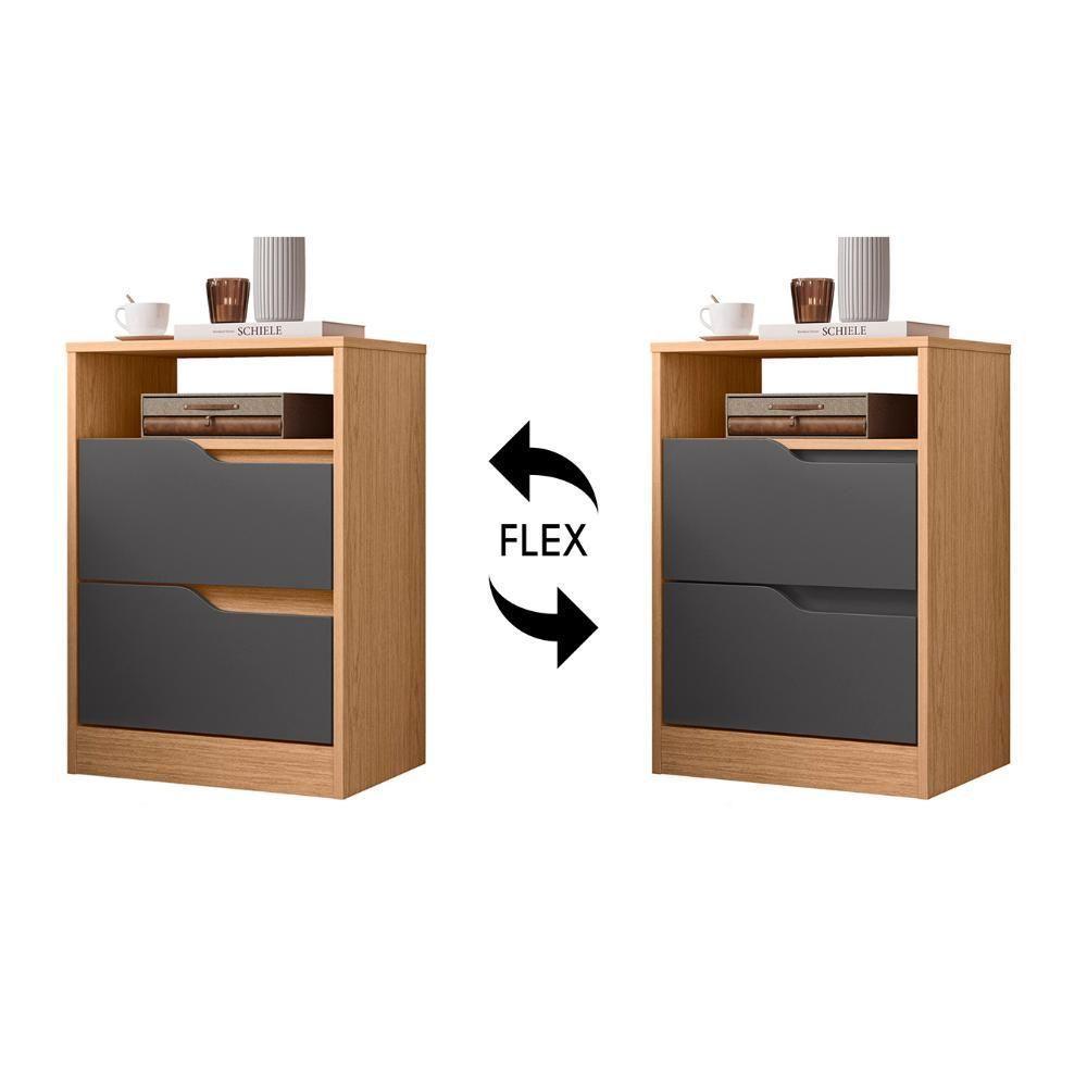 Mesa De Cabeceira Com Gavetas Kit 2 Sole Flex Freijó/titanium - Albatroz - 5