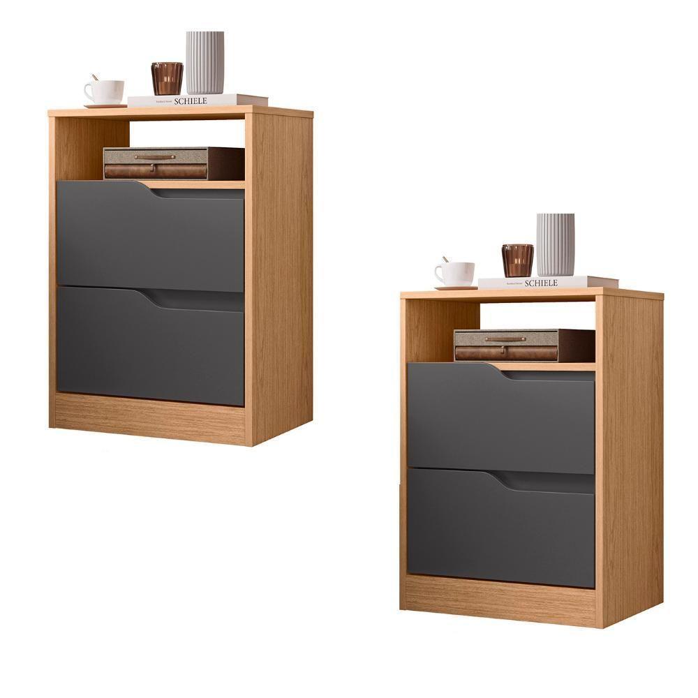 Mesa De Cabeceira Com Gavetas Kit 2 Sole Flex Freijó/titanium - Albatroz - 6