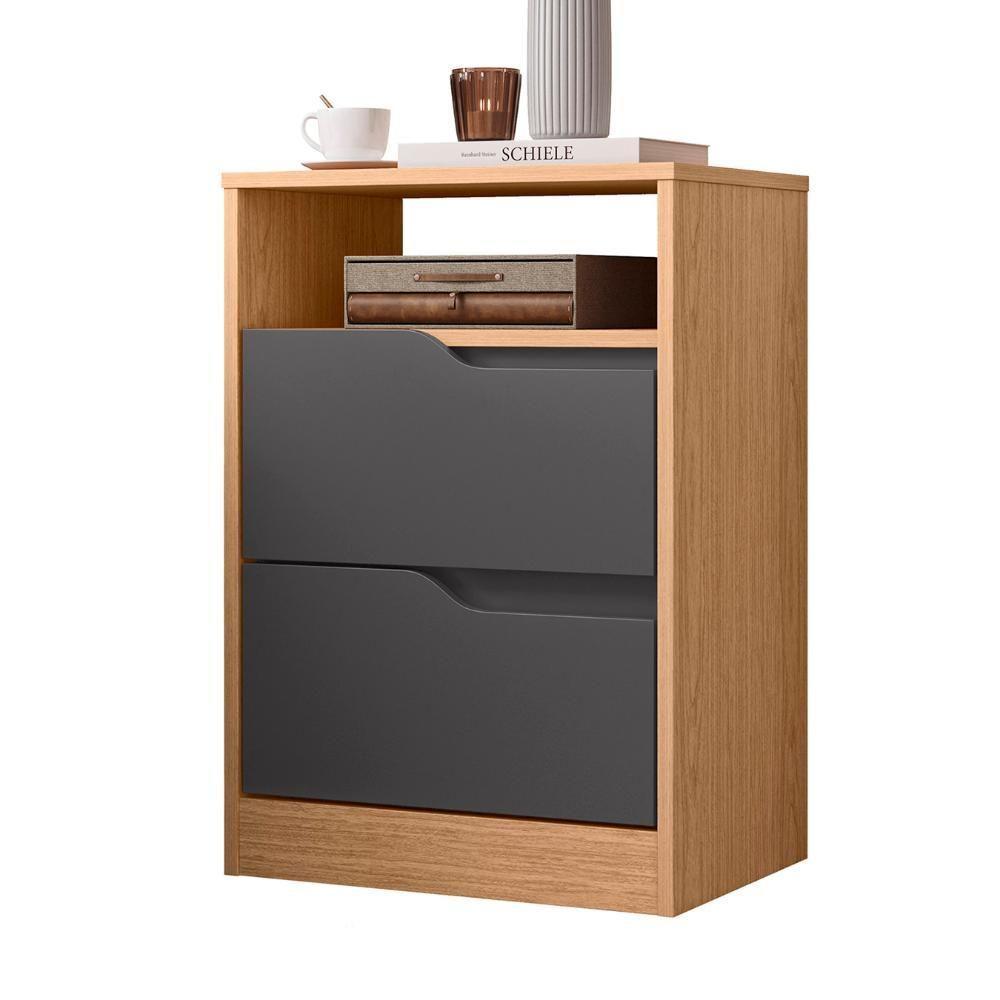 Mesa De Cabeceira Com Gavetas Kit 2 Sole Flex Freijó/titanium - Albatroz - 8