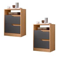 Mesa De Cabeceira Com Gavetas Kit 2 Sole Flex Freijó/titanium - Albatroz - 1