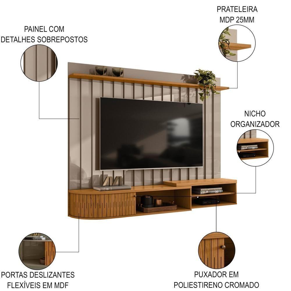 Painel Para Tv 75 Pol Com Bancada Suspensa 207cm Emília Z10 Fendi/naturale - Mpozenato - 3