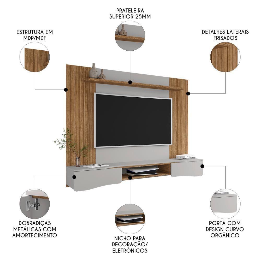 Painel Tv 65 Pol E Bancada Suspensa 177cm Ivai Cinamomo/off B02 - Mpozenato - 3