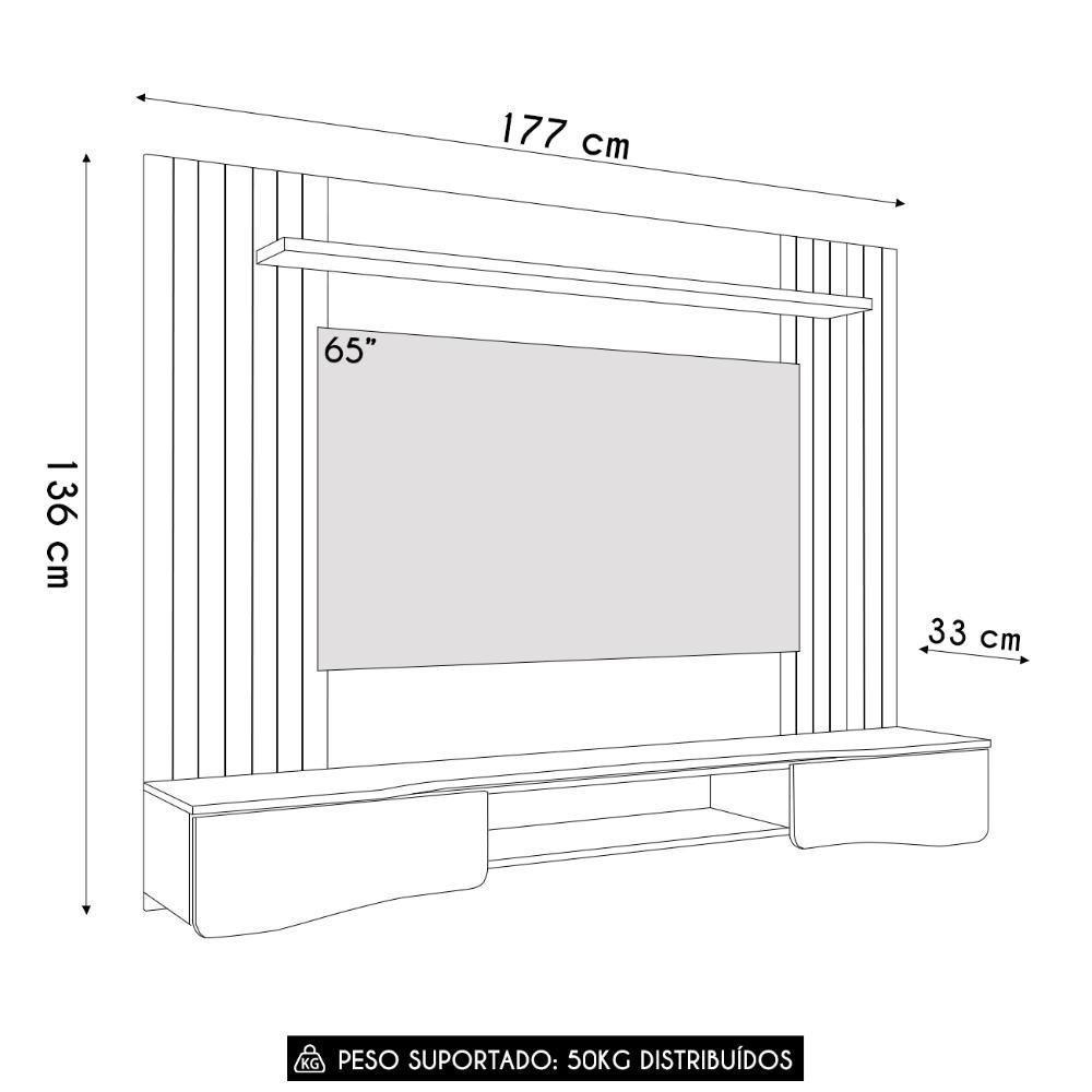 Painel Tv 65 Pol E Bancada Suspensa 177cm Ivai Cinamomo/off B02 - Mpozenato - 4