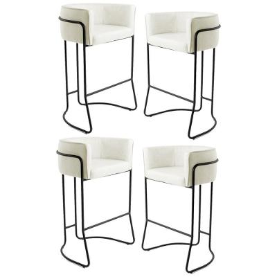 Kit 4 Banquetas Decorativas Base Aço Preto Betina Veludo C-309 Bege - Domi