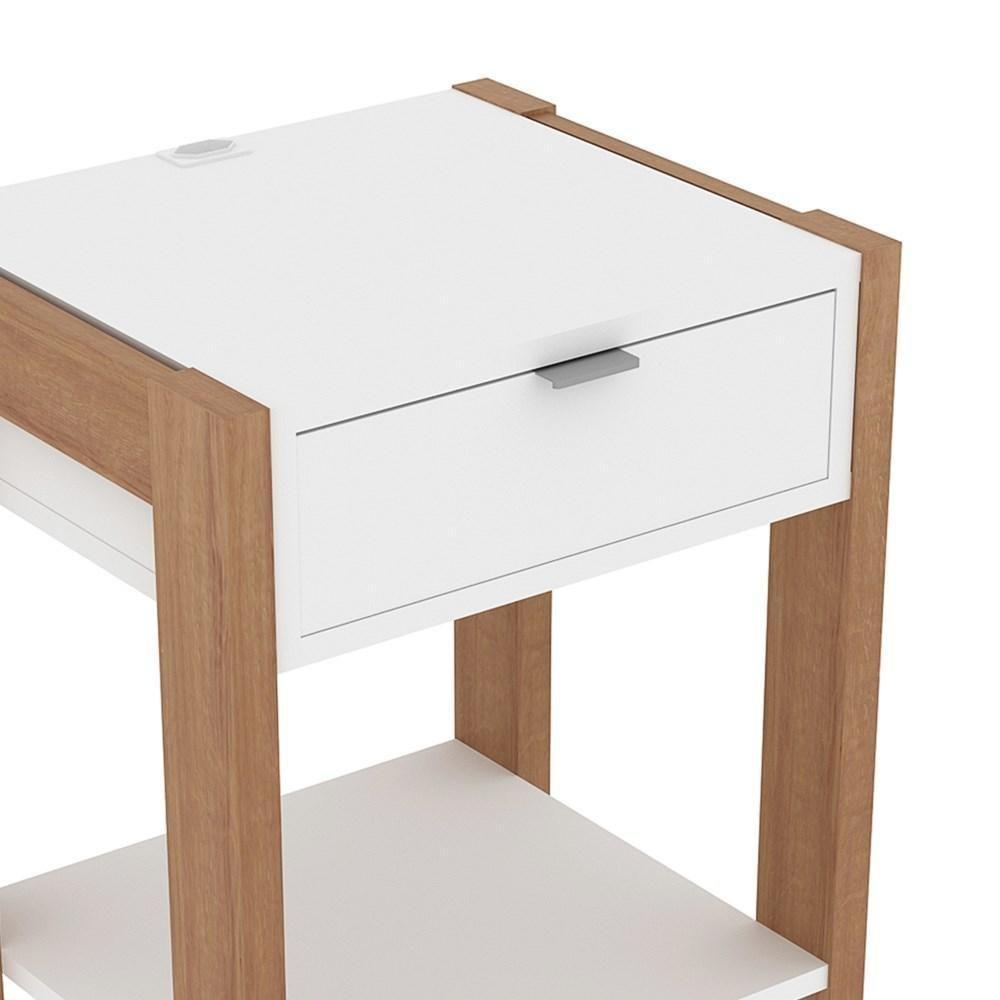 Mesa De Cabeceira 1 Gaveta Az1016 Amêndoa/branco - Tecno Mobili - 4