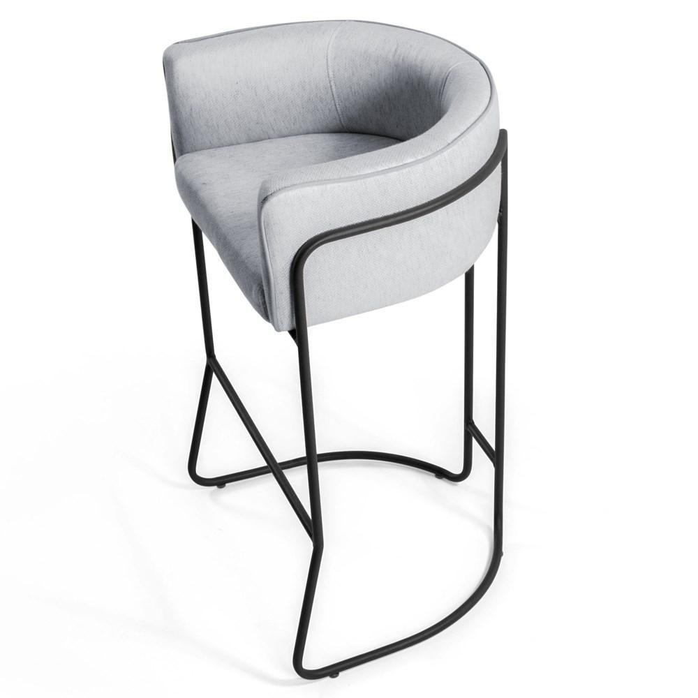 Kit 4 Banquetas Decorativas Base Aço Preto Betina Linho D-315 Cinza - Domi - 3