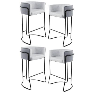 Kit 4 Banquetas Decorativas Base Aço Preto Betina Linho D-315 Cinza - Domi