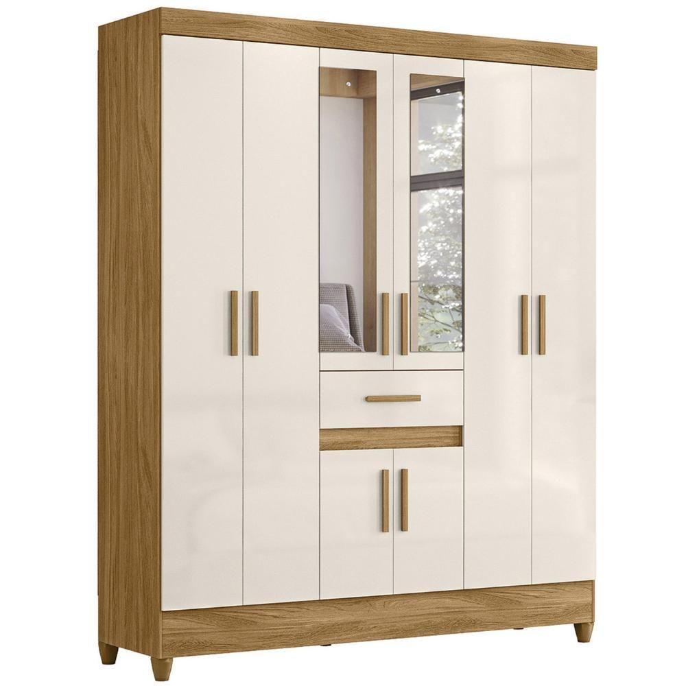 Guarda Roupa Casal 165cm Com Espelho Parla Freijó/off Z17 - Mpozenato - 1