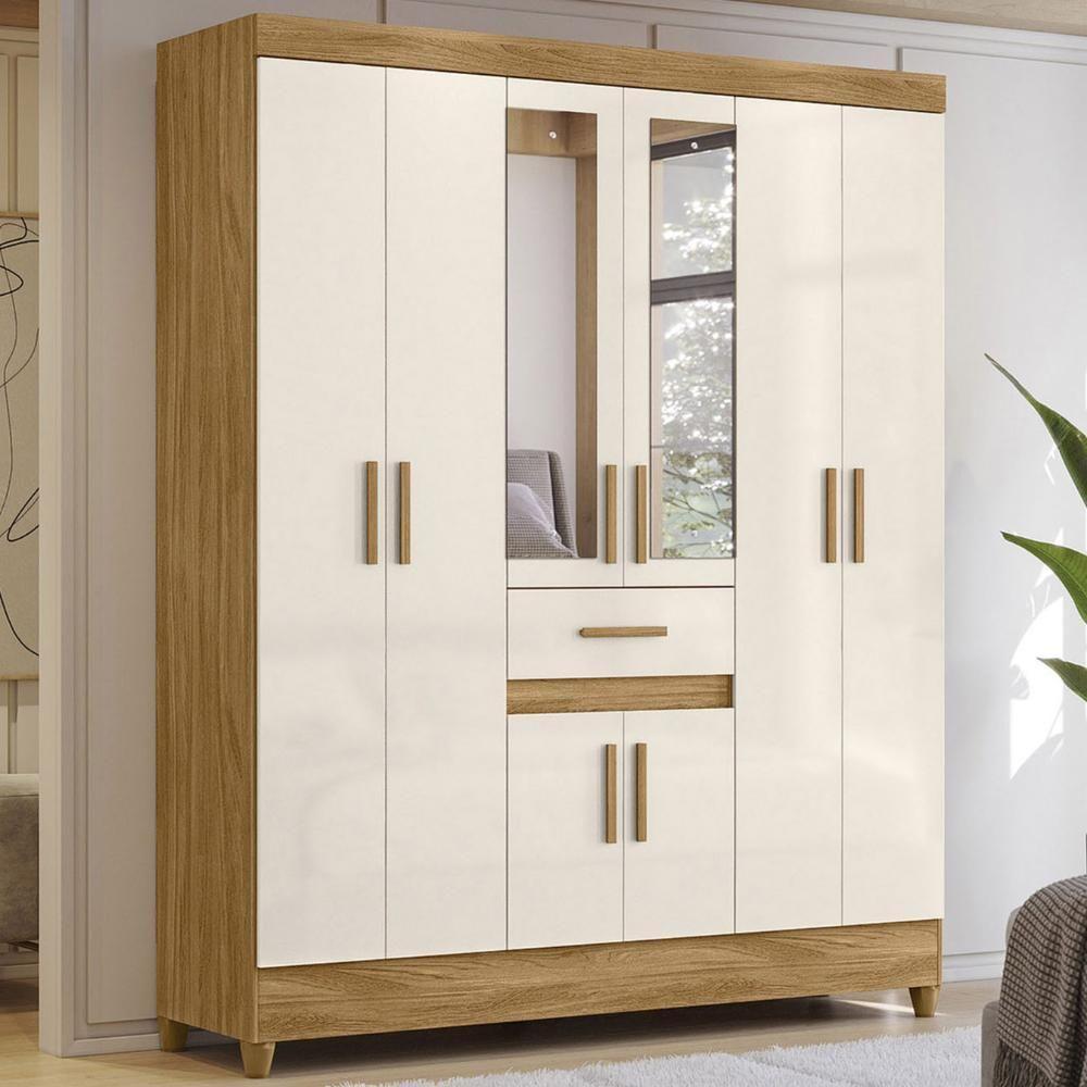Guarda Roupa Casal 165cm Com Espelho Parla Freijó/off Z17 - Mpozenato - 2