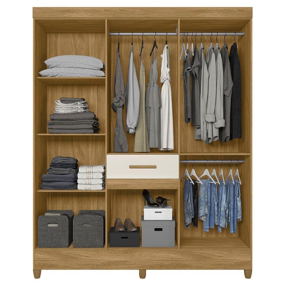 Guarda Roupa Casal 165cm Com Espelho Parla Freijó/off Z17 - Mpozenato - 5