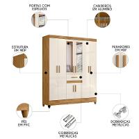 Guarda Roupa Casal 165cm Com Espelho Parla Freijó/off Z17 - Mpozenato - 3