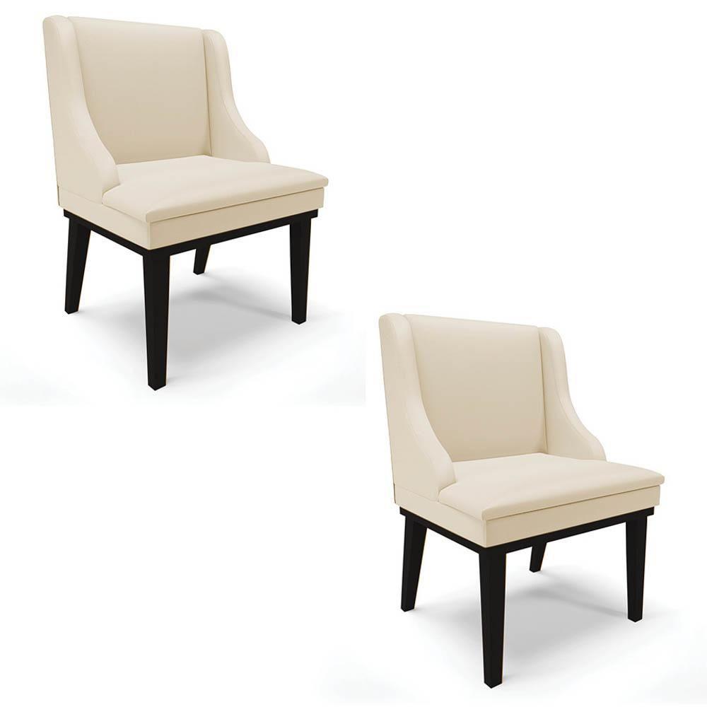 Kit 2 Cadeiras Estofadas Sala De Jantar Base Fixa De Madeira Preto Lia Sintético Bege - Ibiza - 1