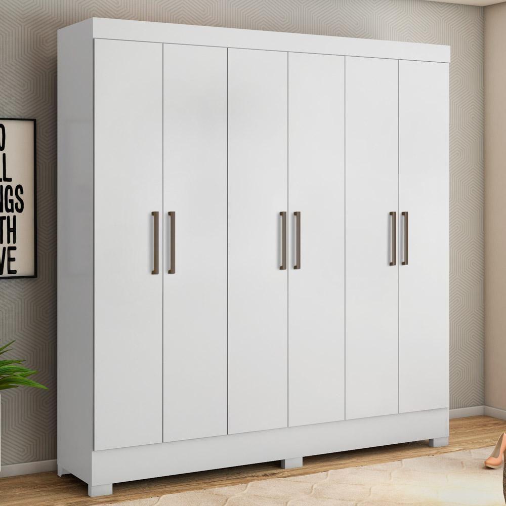 Guarda Roupa Casal 6 Portas 3 Gavetas Pratico D02 Branco - Mpozenato - 2