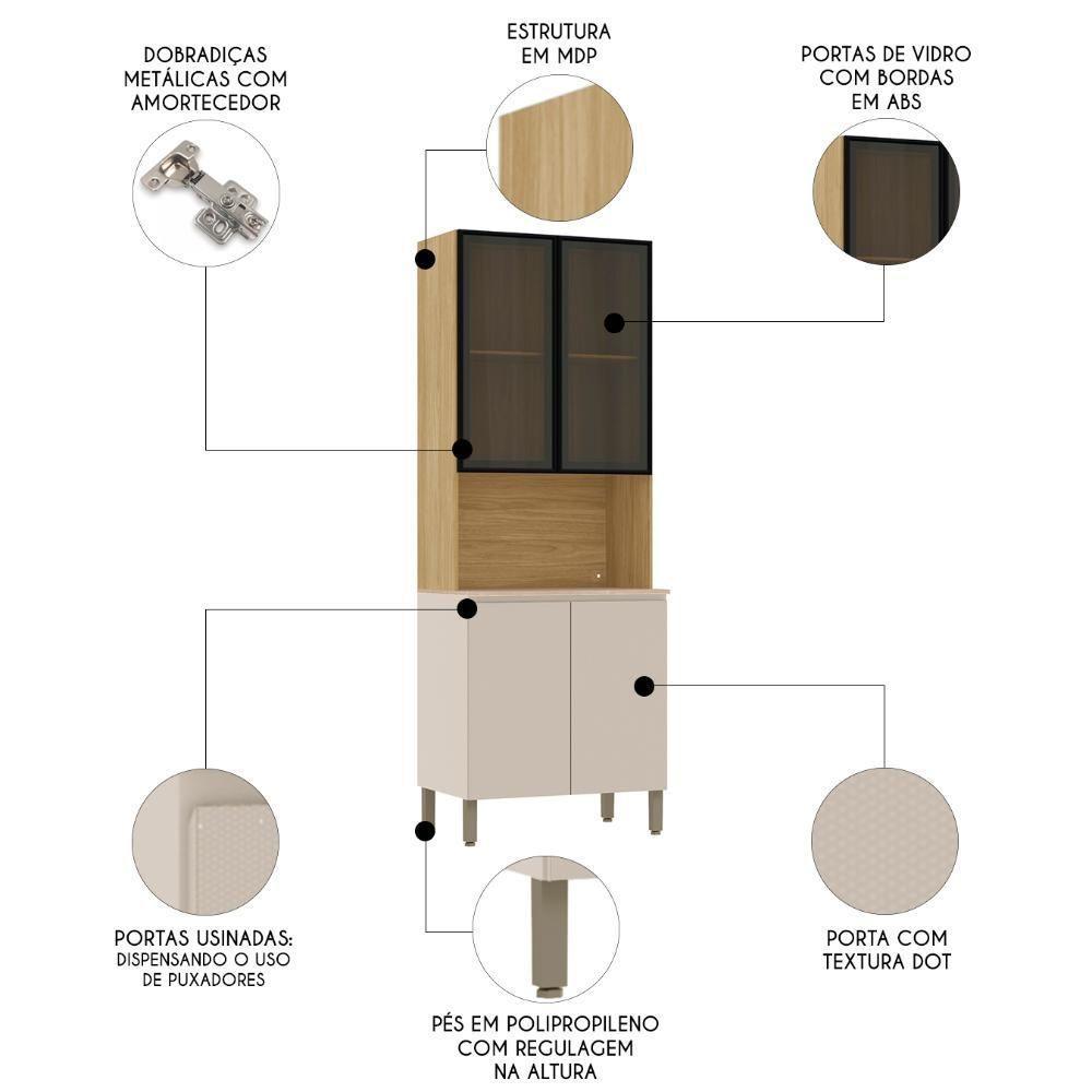 Paneleiro De Cozinha Portas De Vidro Minsk Vanilla/freijó Z06 - Mpozenato - 3